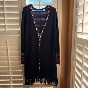 Rod’s Southwestern Fringe Duster Cardigan XL Beaded Western Boho Ramie